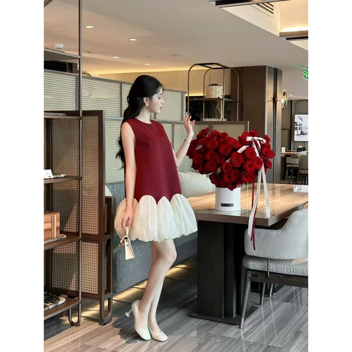 Váy Bánh Bèo Hở Vai Phối Tơ Bồng Dáng Bí DH STUDIO Váy Bánh Bèo Chất Liệu Tafta Phối Tơ Cao Cấp Đẹp Sang Trọng