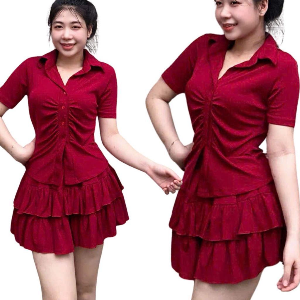 Sét Váy Nữ Áo Kiểu Sơ Mi Thiết Kế Set 2 Món Váy 2 Tầng Áo Polo Set Đồ Nữ Đi Chơi Đẹp ESHOP MS291
