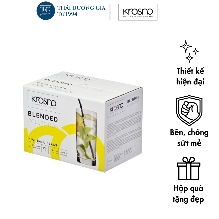 Bộ 6 cốc thủy tinh cao cấp dáng cao cao 350ml Ba Lan Krosno-786124