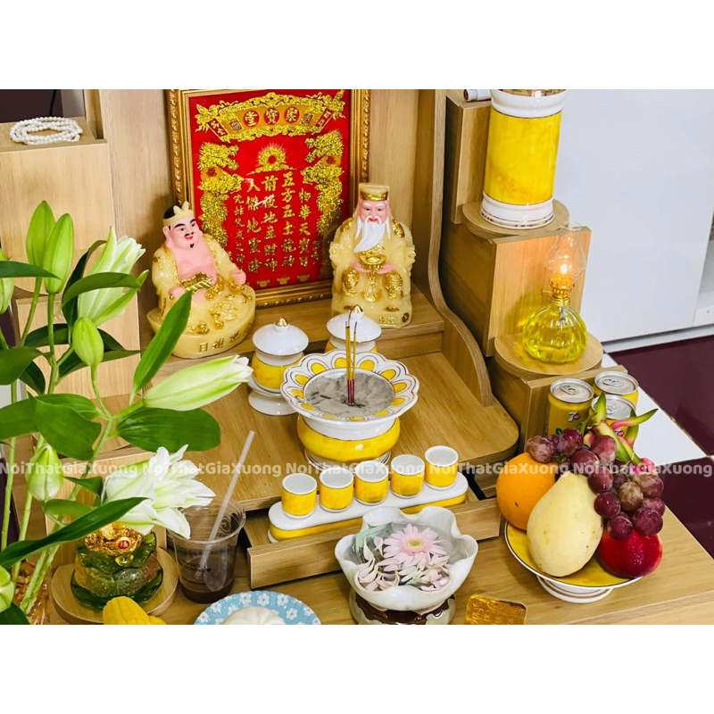 (Có Đèn Led Sẵn ) TRỌN BỘ BÀN THỜ THẦN TÀI THỔ ĐỊA CHỮ LỘC CÓ VIỀN MÀU VÀNG