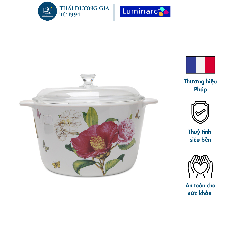 Nồi sứ thủy tinh hoa trà đỏ Luminarc 3 lít sản xuất tại Pháp 51660 | Thái Dương Gia