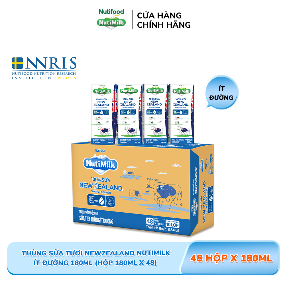 Ảnh Thùng Sữa Tiệt Trùng New Zealand NutiMilk Ít Đường 180ml 1