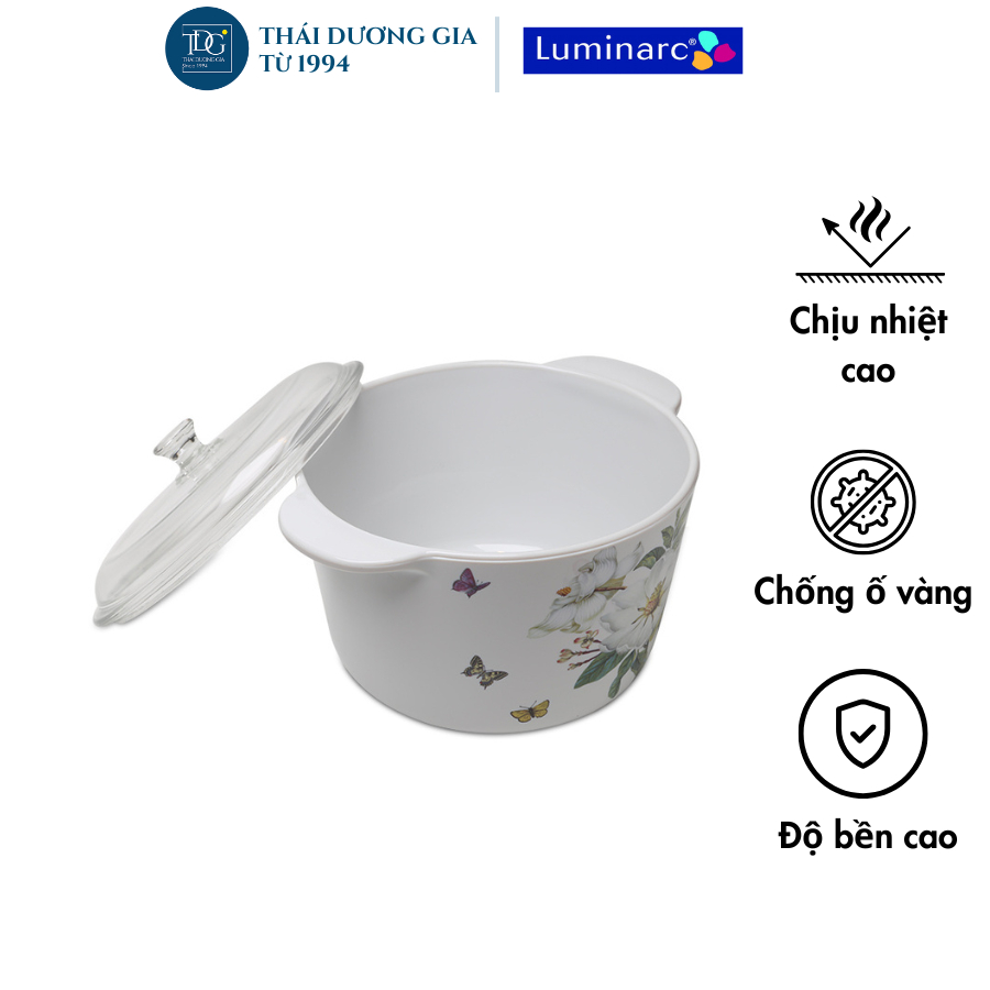 Nồi sứ thủy tinh hoa mộc lan trắng Luminarc 3 lít sản xuất tại Pháp