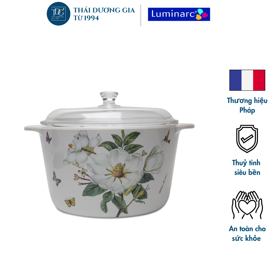 Nồi sứ thủy tinh hoa mộc lan trắng Luminarc 3 lít sản xuất tại Pháp