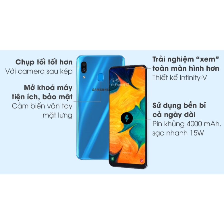 Điện Thoại 4G LTE  SAMSUNG A30 Ram 3/32G Mới Trên 90%