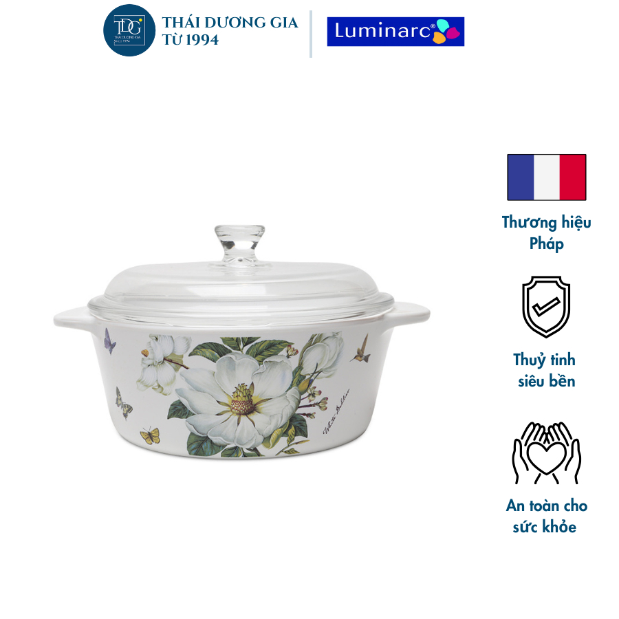 Nồi sứ thủy tinh hoa mộc lan trắng Luminarc 2 lít – Chính hãng Pháp | Thái Dương Gia