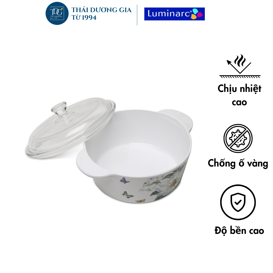 Nồi sứ thủy tinh hoa mộc lan trắng Luminarc 2 lít – Chính hãng Pháp | Thái Dương Gia