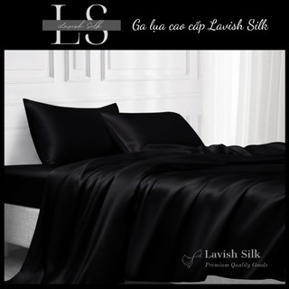 Trọn Bộ chăn ga gối Lụa Lavish Silk cao câp mát lạnh cho nệm cáo 40cm, chăn chần bông dày-màu đen