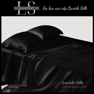 Trọn Bộ chăn ga gối Lụa Lavish Silk cao câp mát lạnh cho nệm cáo 40cm, chăn chần bông dày-màu đen