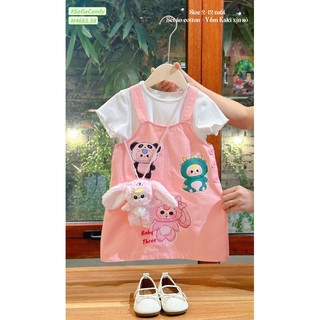 (Top yếm bán chạy) (Không kèm túi) Set yếm kaki Baby three so hot 2 màu hồng sen và hồng cam, không thể thiếu bé gái