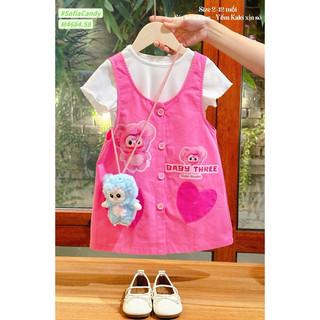 (Top yếm bán chạy) (Không kèm túi) Set yếm kaki Baby three so hot 2 màu hồng sen và hồng cam, không thể thiếu bé gái