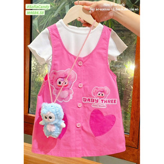 (Top yếm bán chạy) (Không kèm túi) Set yếm kaki Baby three so hot 2 màu hồng sen và hồng cam, không thể thiếu bé gái