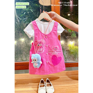 (Top yếm bán chạy) (Không kèm túi) Set yếm kaki Baby three so hot 2 màu hồng sen và hồng cam, không thể thiếu bé gái
