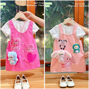 Set yếm kaki Baby three so hot 2 màu hồng sen và hồng cam, không thể thiếu bé gái