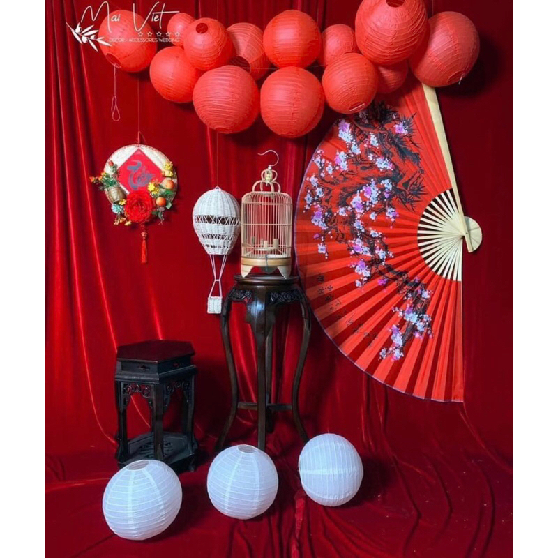 Quạt giấy treo tường Hoa Đào Cổ - Quạt hoa đào trang trí Tết, phòng cưới, phòng trà, cafe, nhà hàng.