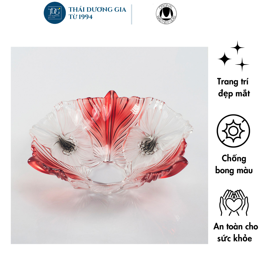 Bát thủy tinh màu đỏ 38cm thả hoa, đựng hoa quả Walther-Glas: Miranda Satin Red Black-1400175