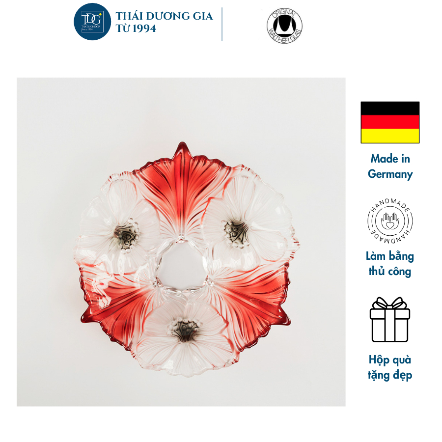 Bát thủy tinh màu đỏ 38cm thả hoa, đựng hoa quả Walther-Glas: Miranda Satin Red Black-1400175
