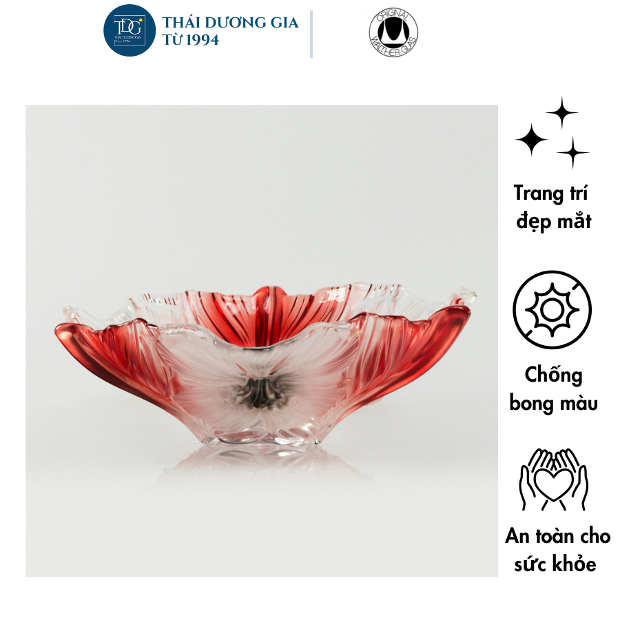 Bát thủy tinh màu đỏ 38cm thả hoa, đựng hoa quả Walther-Glas: Miranda Satin Red Black-1400175