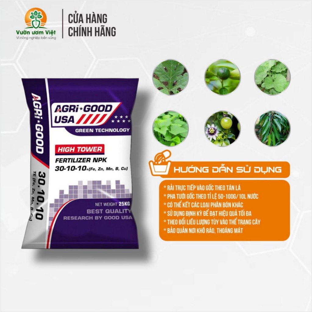 [Bao 25Kg] Phân bón 30-10-10+TE nhập khẩu, kích lên đọt nhanh, dưỡng lá, phục hồi lá cực mạnh