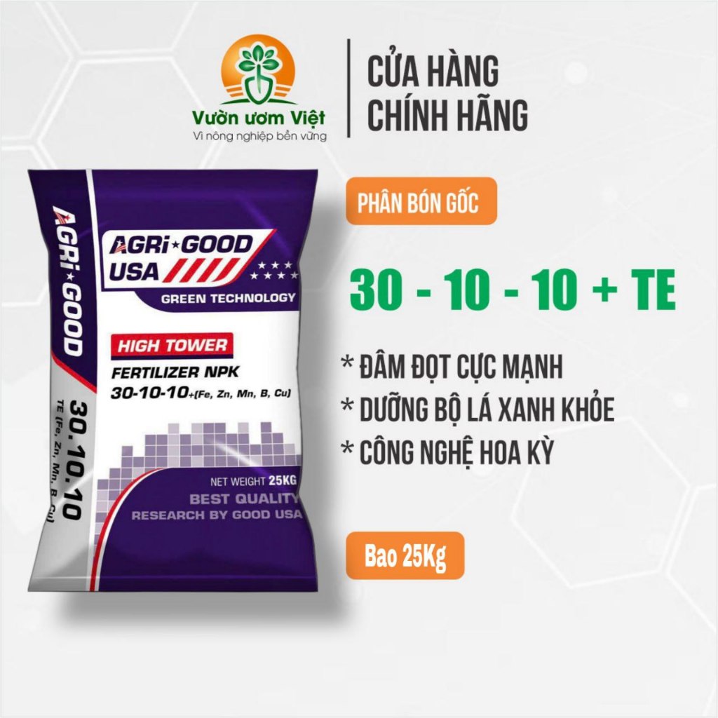 [Bao 25Kg] Phân bón 30-10-10+TE nhập khẩu, kích lên đọt nhanh, dưỡng lá, phục hồi lá cực mạnh