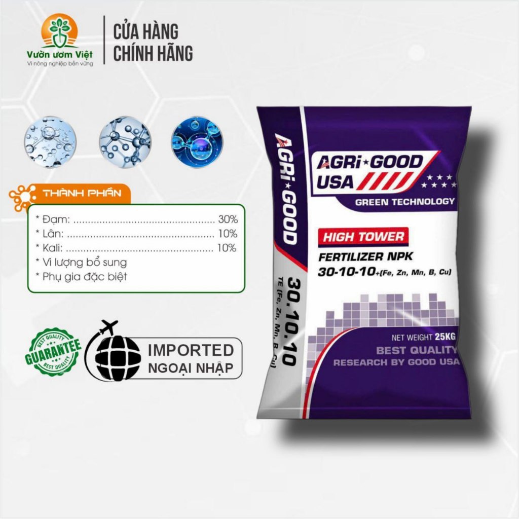 [Bao 25Kg] Phân bón 30-10-10+TE nhập khẩu, kích lên đọt nhanh, dưỡng lá, phục hồi lá cực mạnh