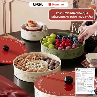 Khay Mứt Tròn 4 Ngăn UFORU Đựng Bánh Kẹo Tết Kiểu Dáng Đẹp Chất Liệu Nhựa PET Cao Cấp An Toàn - UFM700