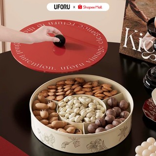 Khay Mứt Tròn 4 Ngăn UFORU Đựng Bánh Kẹo Tết Kiểu Dáng Đẹp Chất Liệu Nhựa PET Cao Cấp An Toàn - UFM700