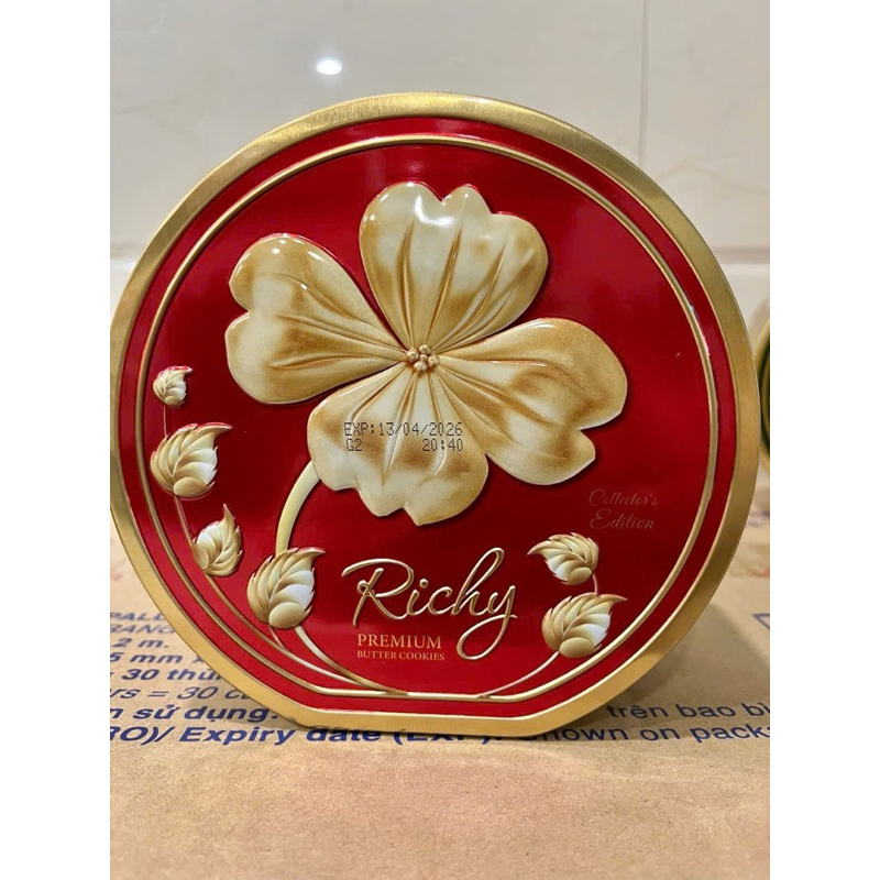(Quà Tết 2025-Date T6/2026) Bánh quy Cookies Richy Lộc vàng, hộp thiếc ...