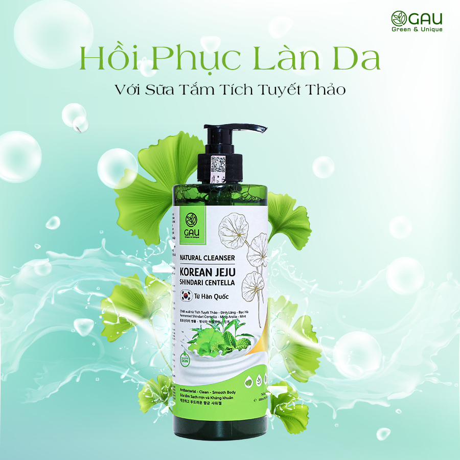 Sữa tắm Tự nhiên GAU JEJU HÀN QUỐC Cho Da Nhạy Cảm Mềm mịn Dịu mát Kháng Viêm Tích Tuyết Thảo 1L