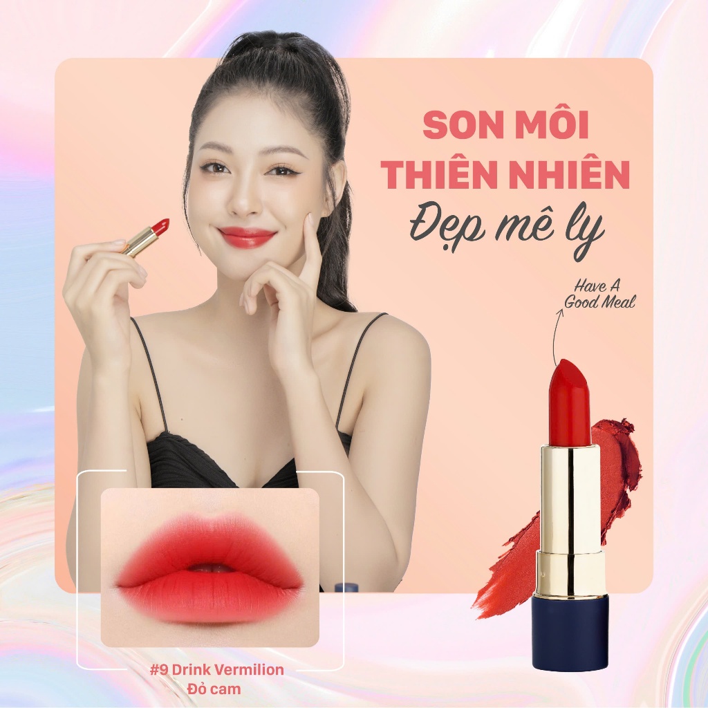 Son Lì Tự Nhiên #9 ĐỎ CAM Chính Hãng Không Chì Lâu Trôi, Căng mọng, An toàn Ăn Được GAU Dạng Thỏi