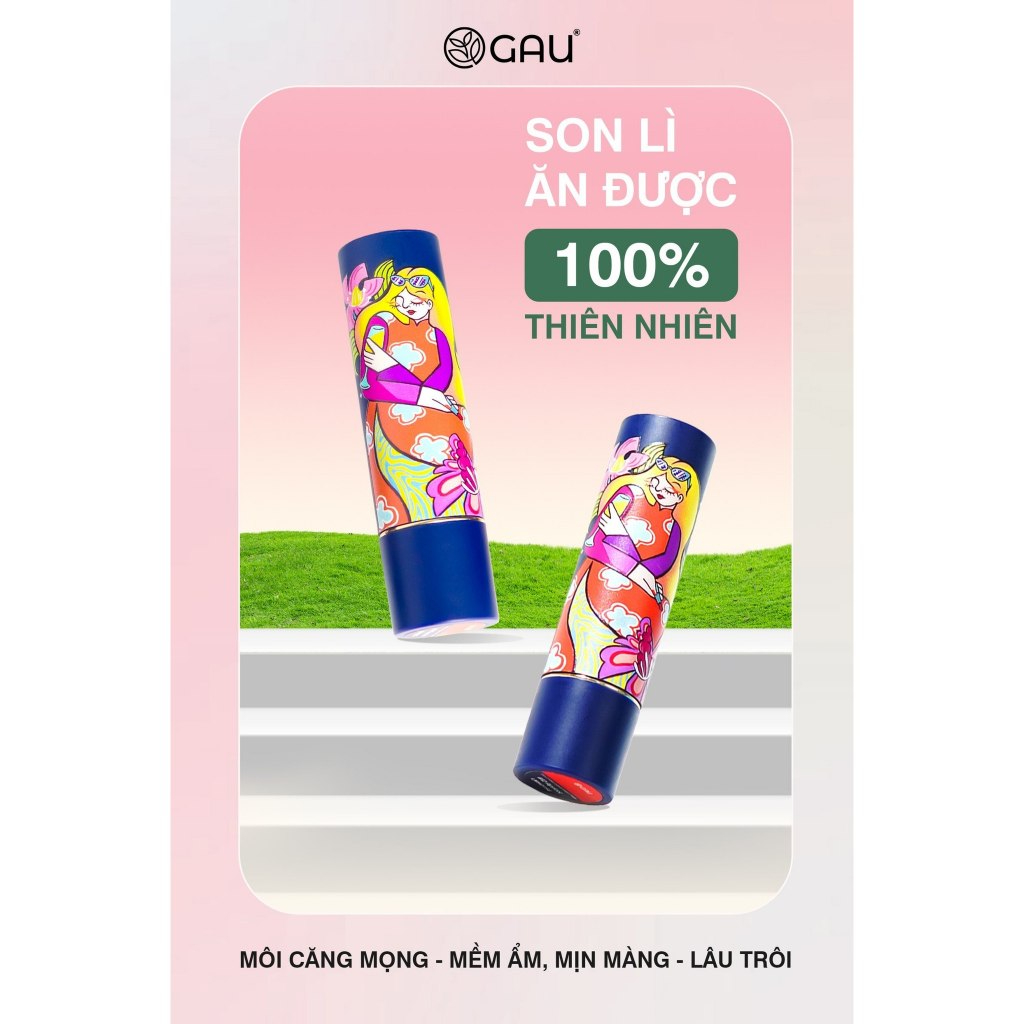 Son Lì Tự Nhiên #9 ĐỎ CAM Chính Hãng Không Chì Lâu Trôi, Căng mọng, An toàn Ăn Được GAU Dạng Thỏi