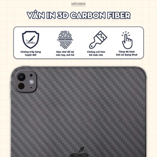 Miếng dán Carbon bảo vệ mặt lưng cho i pad - In 3D, chống trầy xước, không bám vân tay & tăng độ bám khi cầm i pad