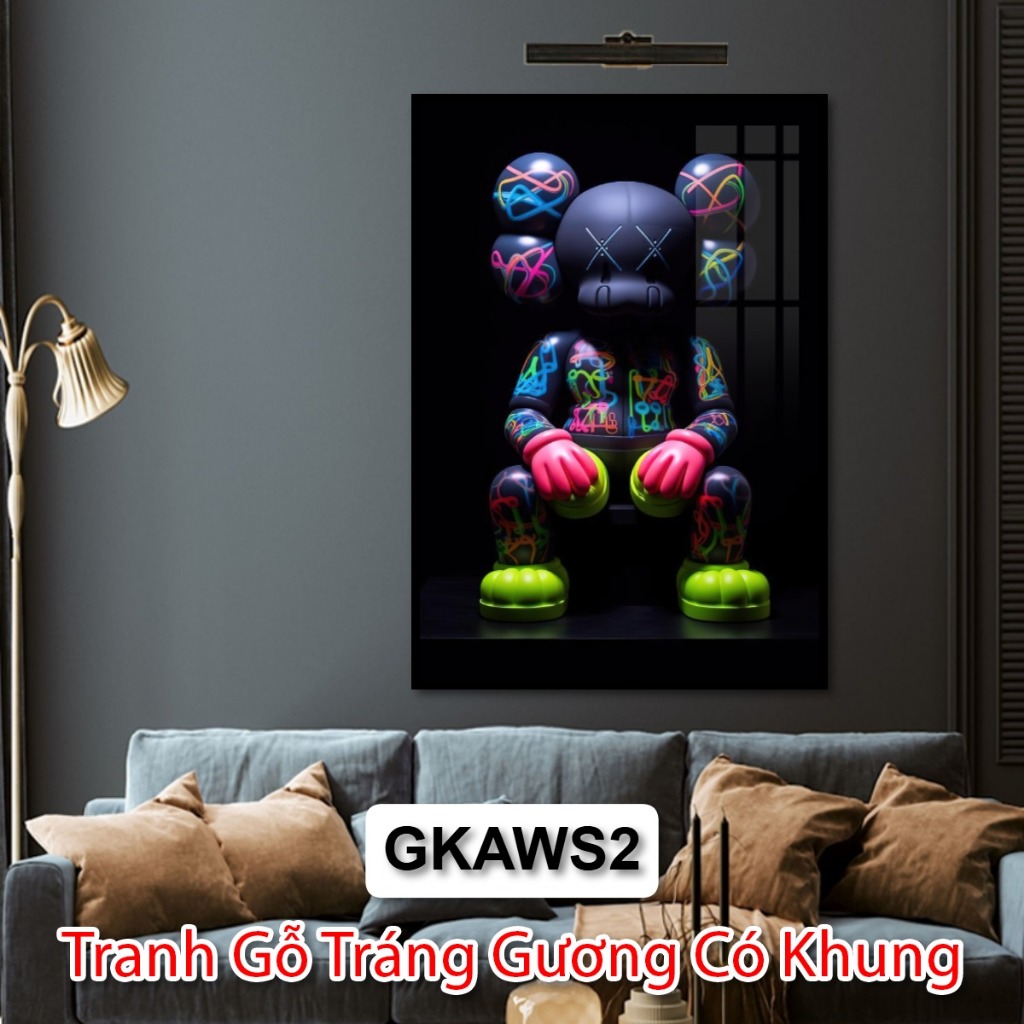 Tranh Treo Tường Gấu Kaws - Tranh Tráng Gương Có Khung Trang Trí Phòng Khách, Phòng Ngủ, Khách Sạn - Decor Tường, Decor