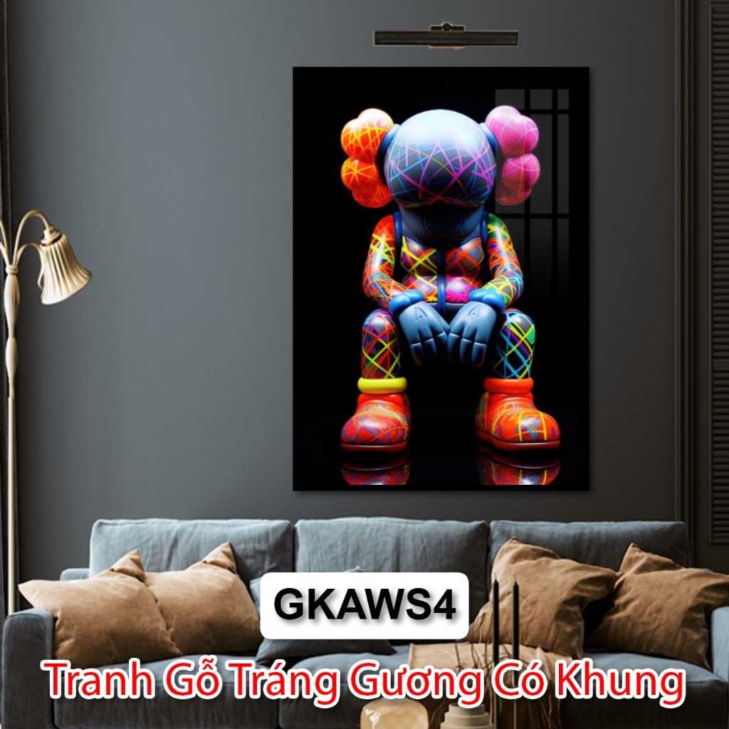 Tranh Treo Tường Gấu Kaws - Tranh Tráng Gương Có Khung Trang Trí Phòng Khách, Phòng Ngủ, Khách Sạn - Decor Tường, Decor