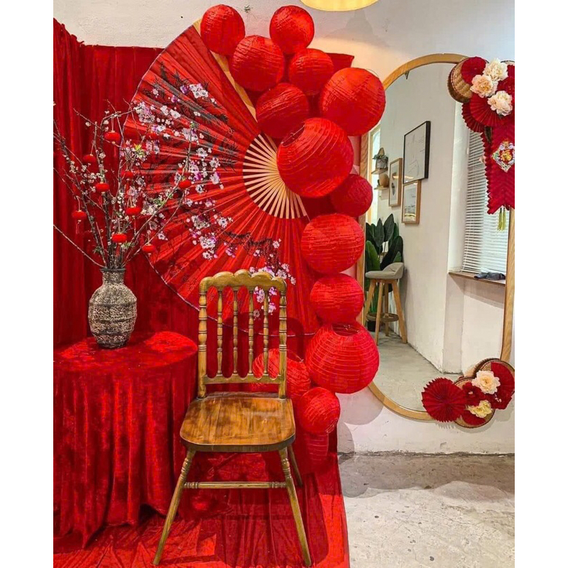 Quạt giấy treo tường Hoa Đào Cổ - Quạt hoa đào trang trí Tết, phòng cưới, phòng trà, cafe, nhà hàng.