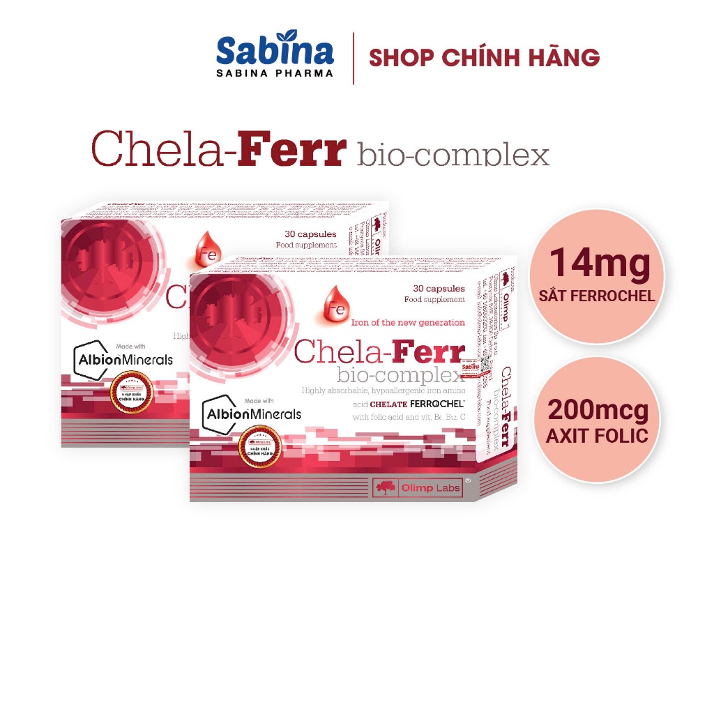 Ảnh 2H sắt Chela-Ferr Bio Complex. Thực phẩm bảo vệ sức khoẻ cho người thiếu máu thiếu sắt. 1hộp 30 viên 14mg Fe. Olimp Labs 1
