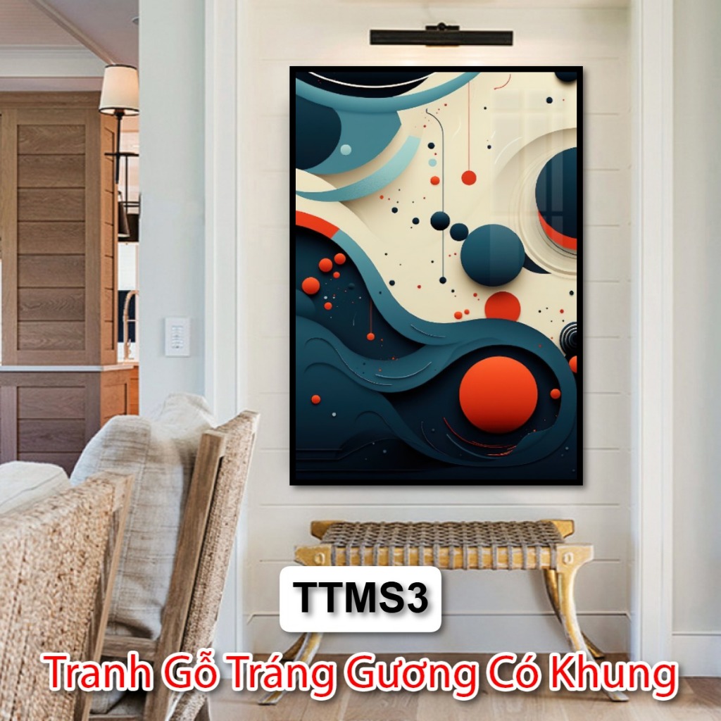 Tranh Trừu Tượng Màu Sắc Phong Cách Vintage Châu Âu - Tranh Gỗ Tráng Gương Có Khung Decor Phòng Khách, Decor Khách Sạn