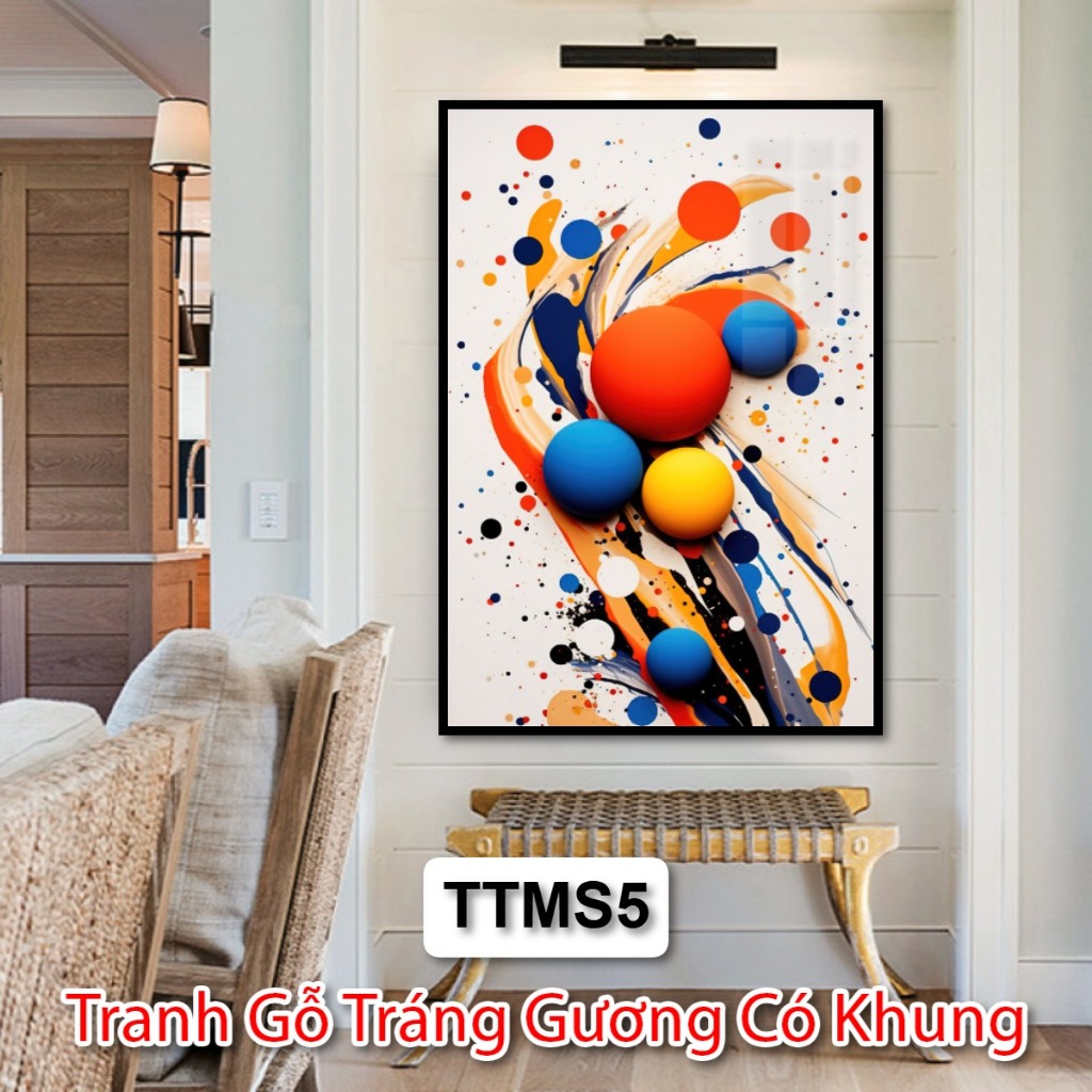 Tranh Trừu Tượng Màu Sắc Phong Cách Vintage Châu Âu - Tranh Gỗ Tráng Gương Có Khung Decor Phòng Khách, Decor Khách Sạn