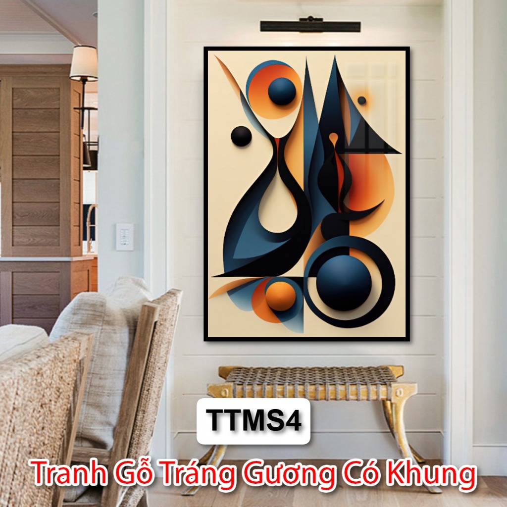 Tranh Trừu Tượng Màu Sắc Phong Cách Vintage Châu Âu - Tranh Gỗ Tráng Gương Có Khung Decor Phòng Khách, Decor Khách Sạn