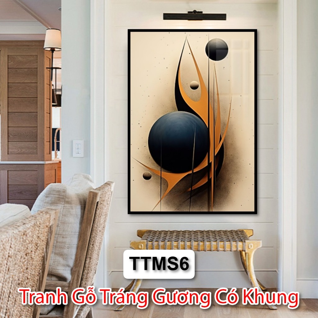Tranh Trừu Tượng Màu Sắc Phong Cách Vintage Châu Âu - Tranh Gỗ Tráng Gương Có Khung Decor Phòng Khách, Decor Khách Sạn