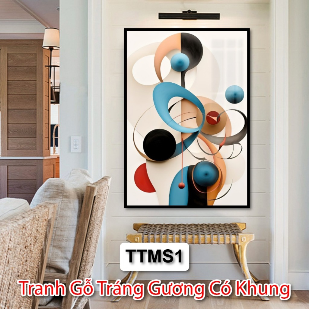 Tranh Trừu Tượng Màu Sắc Phong Cách Vintage Châu Âu - Tranh Gỗ Tráng Gương Có Khung Decor Phòng Khách, Decor Khách Sạn