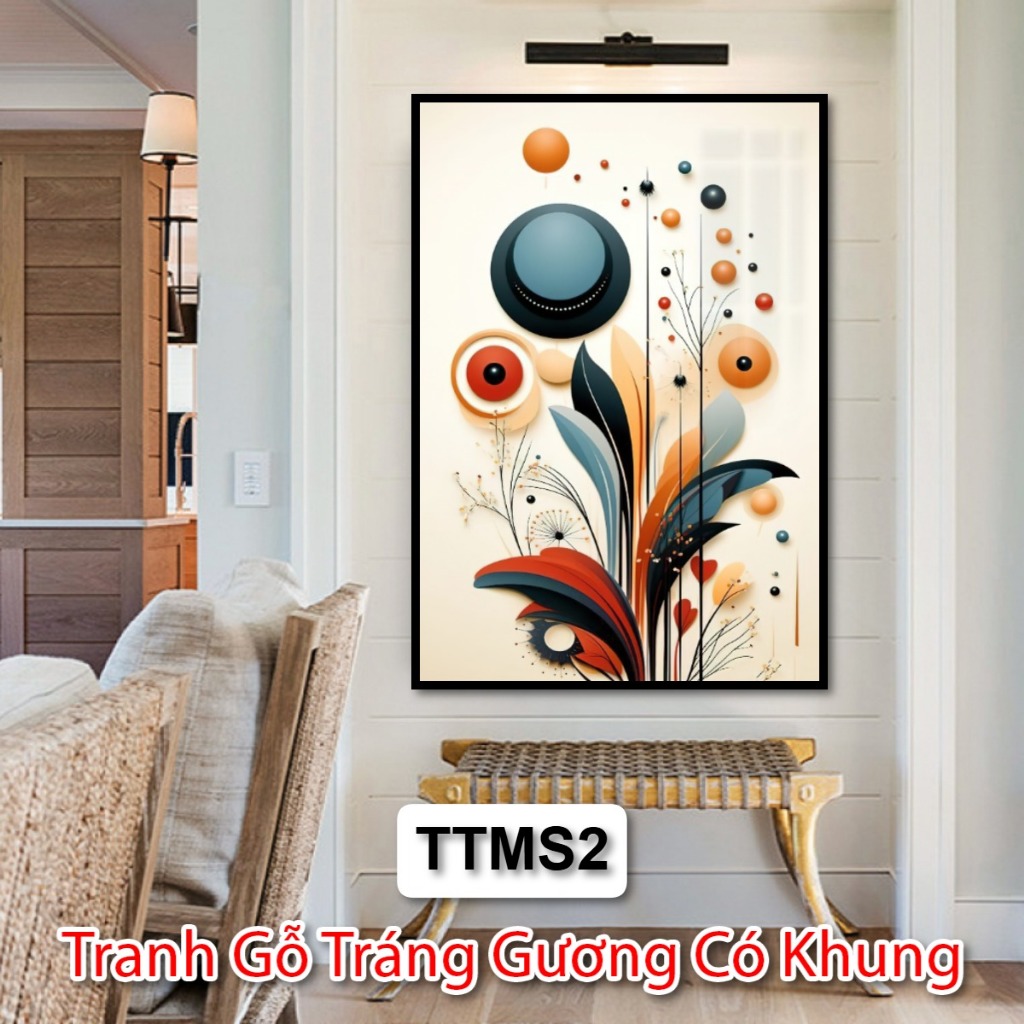 Tranh Trừu Tượng Màu Sắc Phong Cách Vintage Châu Âu - Tranh Gỗ Tráng Gương Có Khung Decor Phòng Khách, Decor Khách Sạn
