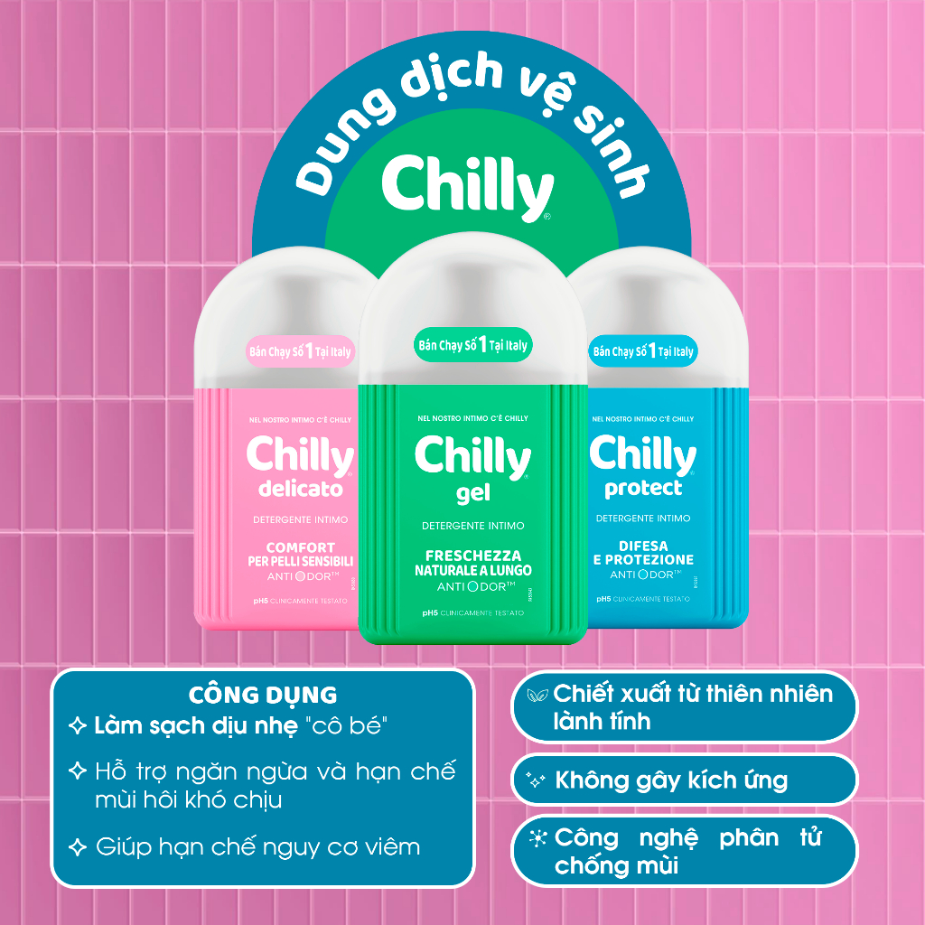 Ảnh Combo 2 Dung dịch vệ sinh phụ nữ Chilly Delicato + Protect dưỡng ẩm ngừa vi khuẩn, chai 200ml x 2 3