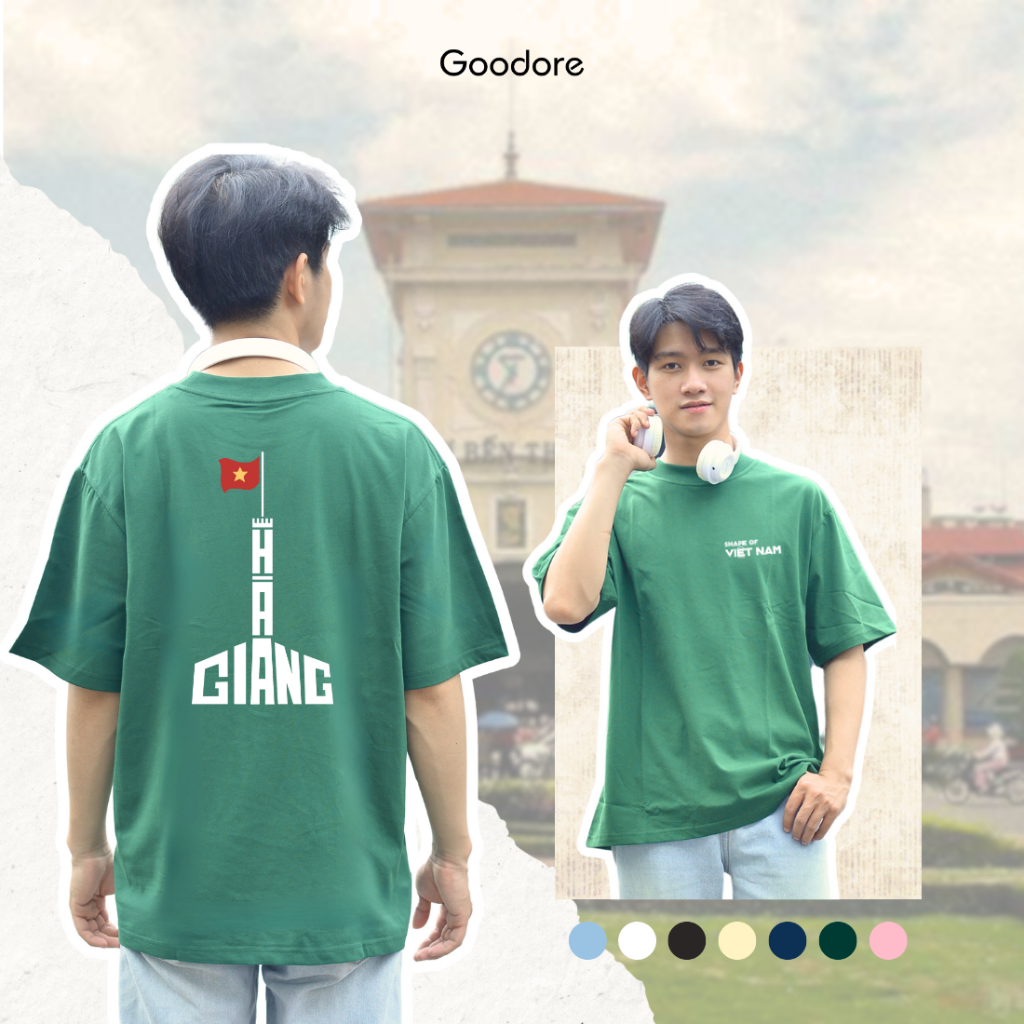 Áo thun Oversize cotton unisex nam nữ Goodore Shape of Vietnam mẫu Hà Giang thoáng mát năng động