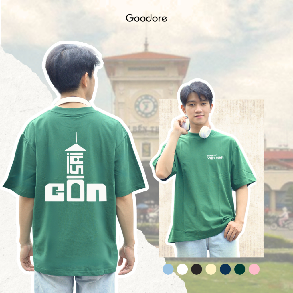 Áo thun Oversize cotton unisex nam nữ Goodore Shape of Vietnam mẫu Sài Gòn thoáng mát năng động thiết kế độc đáo