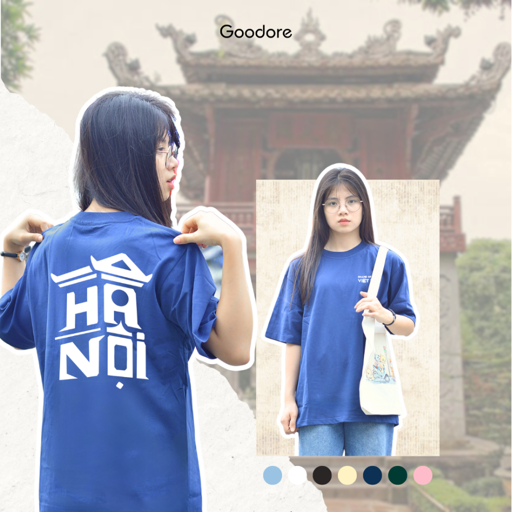 Áo thun Oversize cotton unisex nam nữ Goodore Shape of Vietnam mẫu Hà Nội thoáng mát năng động thiết kế độc đáo