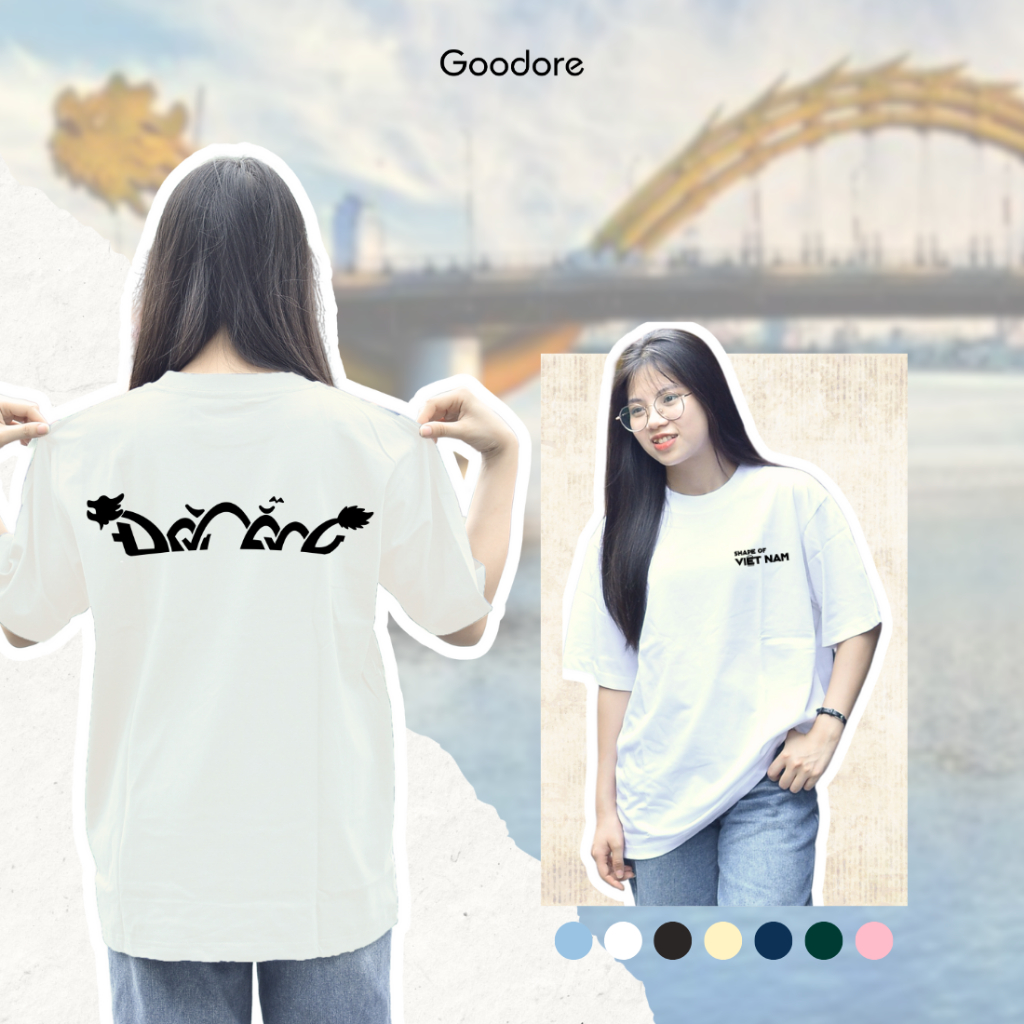Áo thun Oversize cotton unisex nam nữ Goodore Shape of Vietnam mẫu Đà Nẵng thoáng mát năng động thiết kế độc đáo