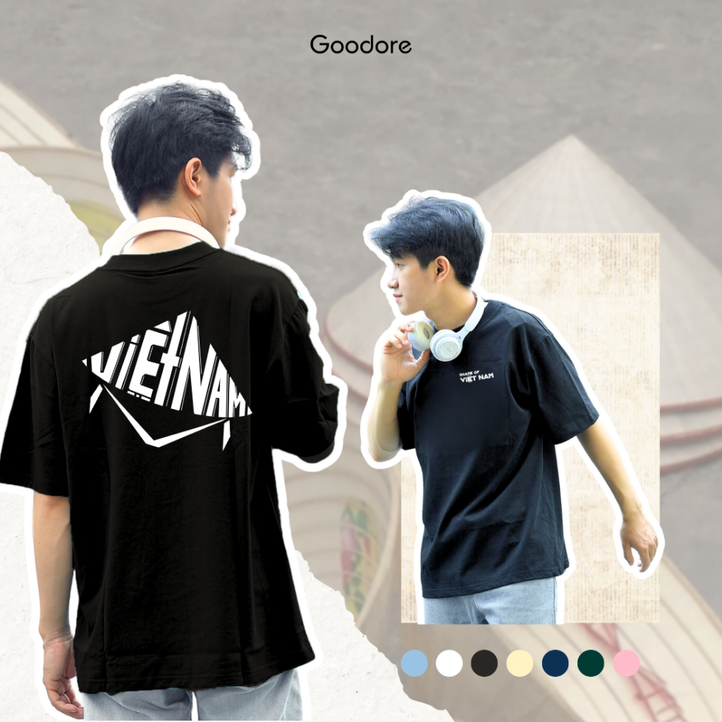 Áo thun Oversize cotton unisex nam nữ Goodore Shape of Vietnam mẫu Việt Nam thoáng mát năng động