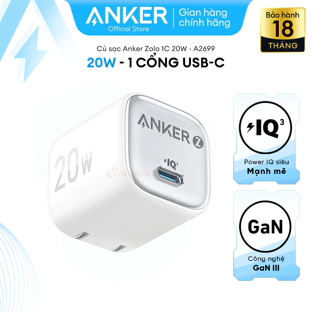 Ảnh Củ sạc nhanh Anker Zolo GaN 20W 1 cổng USB-C, Power IQ 3.0 - A2699 Hỗ trợ sạc nhanh cho Iphone 8 trở lên 1