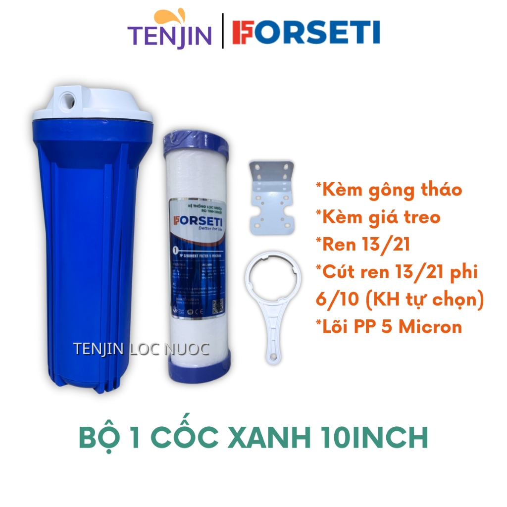 Cốc Lọc Chặn Đầu Nguồn, Kích Thước 10Inch Ren 13 Hoặc 21 Kèm Linh Kiện Đầy Đủ Dành Cho Máy Lọc Nước RO Nano UF